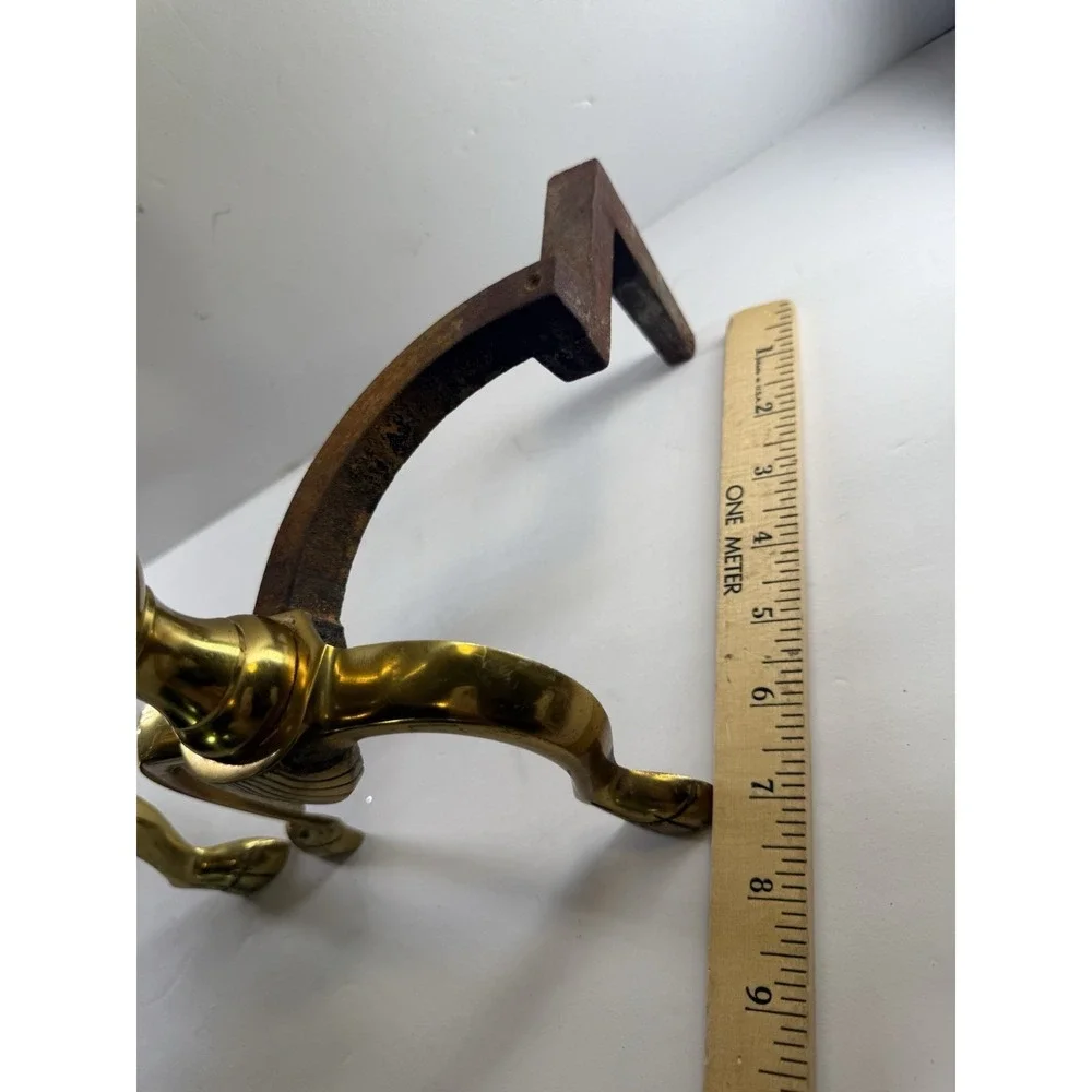 Vintage Pair Federal Style Brass & Iron Andirons Fire Dogs ~19